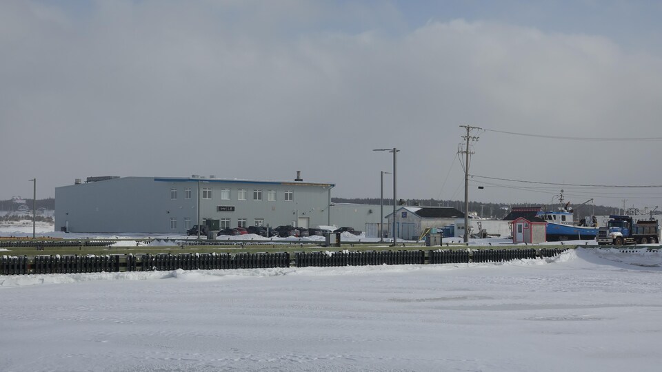 Une usine en bordure du quai de Grande-Entrée en hiver. 