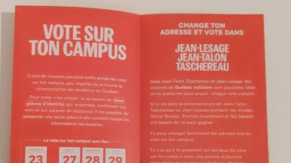Le tract orange sur lequel on peut lire, entre autres, « Vote sur ton campus ».