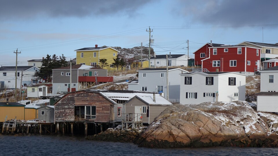 Des maisons sur la côte d'une île.