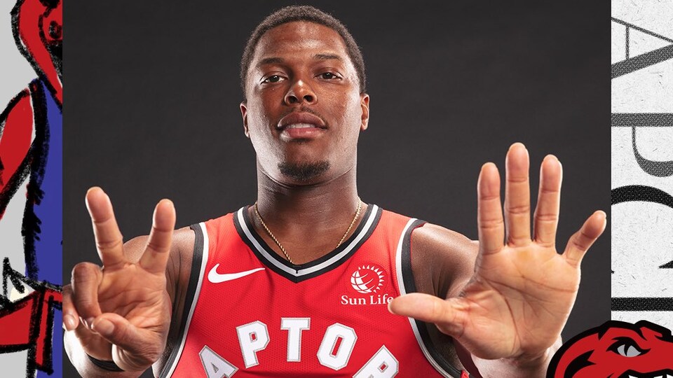 Un joueur des raptors formant le nombre 25 avec ses doigts.