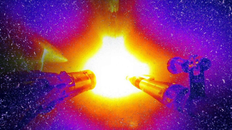 Représentation d'une réaction de fusion au NIF