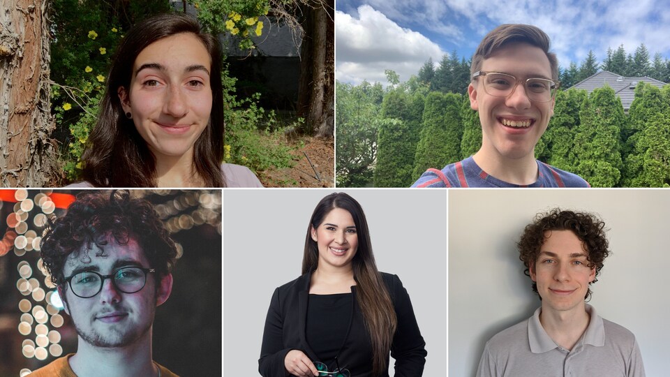 Une mosaïque de cinq photos de cinq jeunes adultes.