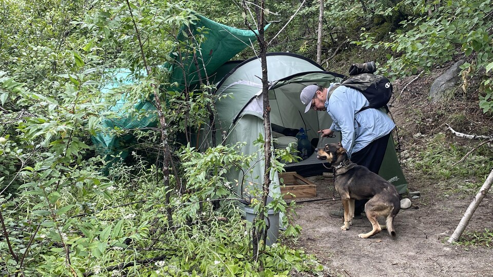 La tente aménagée en forêt dans laquelle vivait l'homme porté disparu.