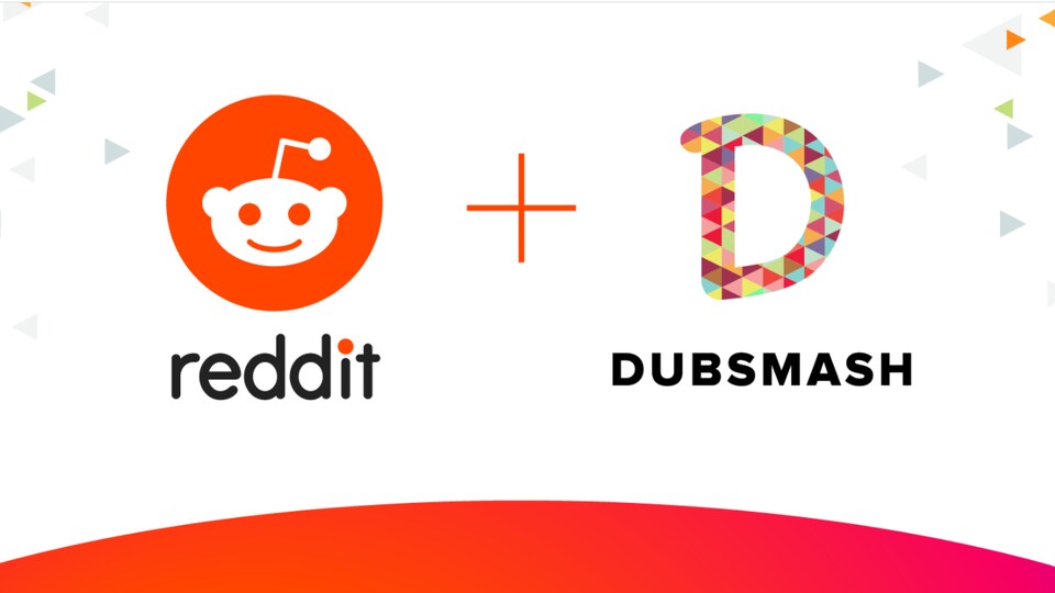Illustration montrant les logos de Reddit, à gauche, et celui de Dubsmash, à droite, unis par un symbole plus. 