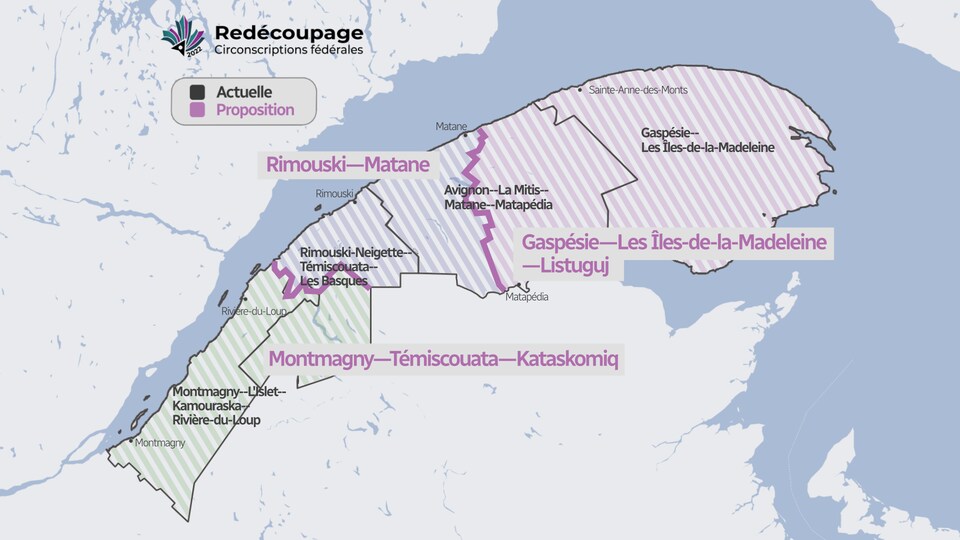 Une carte électorale de l'Est-du-Québec affiche le nouveau découpage proposé.