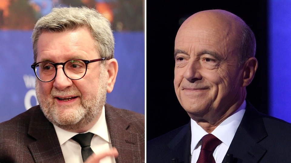 Un montage photo sur lequel on peut voir le maire de Québec, Régis Labeaume, et Alain Juppé, membre du Conseil constitutionnel.