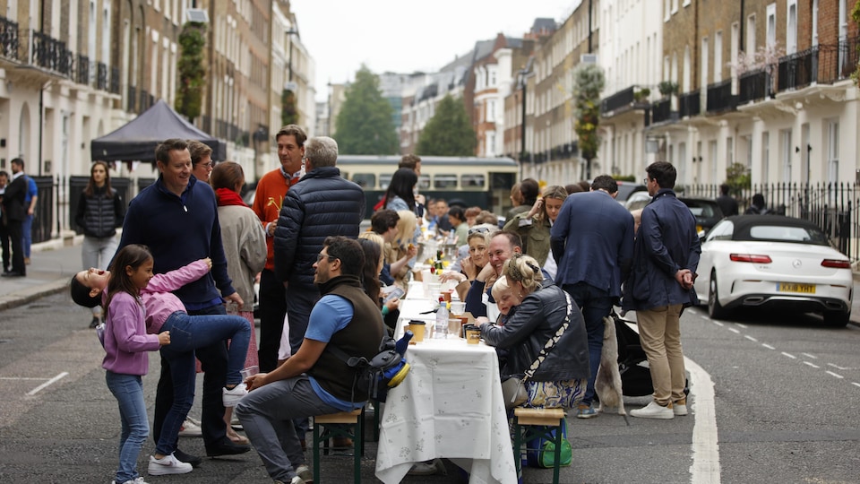 A table is set for dining in the heart of Ebury Street, central London.