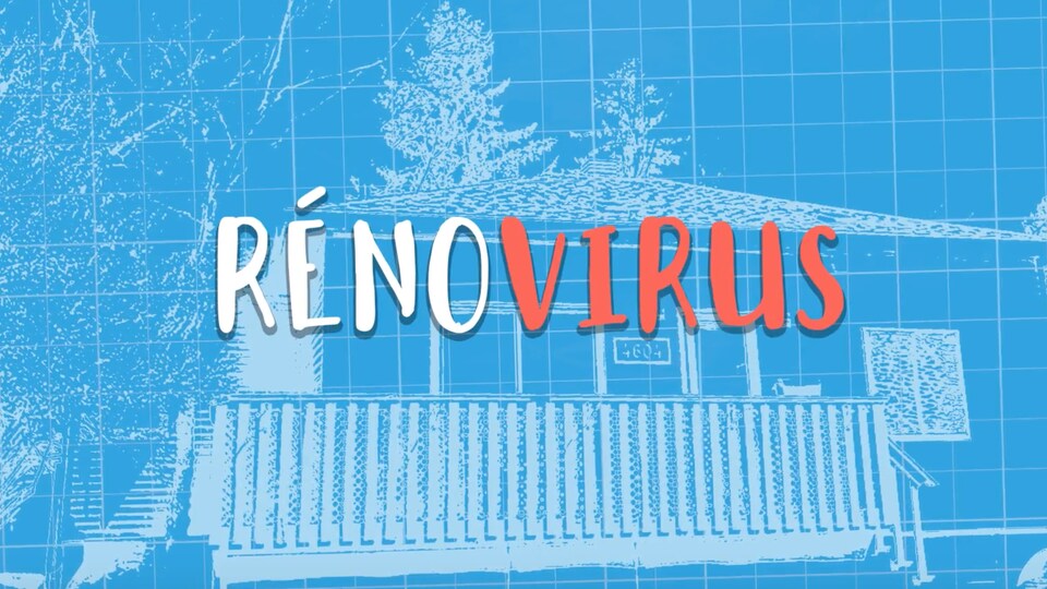 RénoVirus est écrit sur une image d'une maison, sur fond bleu.