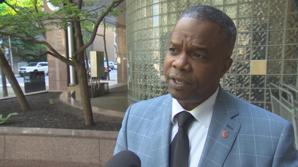 Inspector Richard Harris into a journalist's microphone.