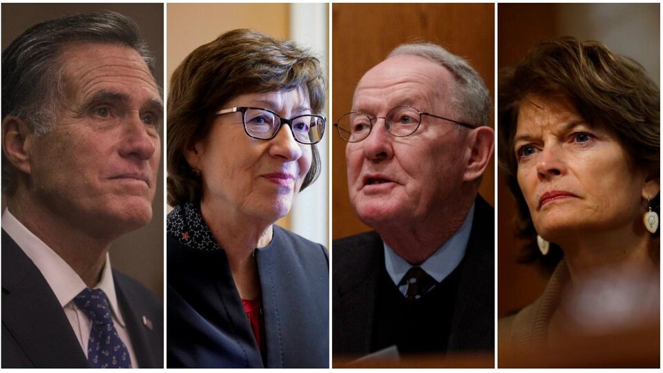 Montage photo montrant Mitt Romney, Susan Collins, Lamar Alexander et Lisa Murkowski 