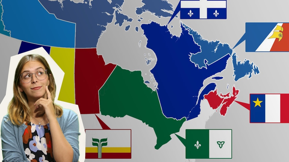 Rosalie devant une carte du Canada.