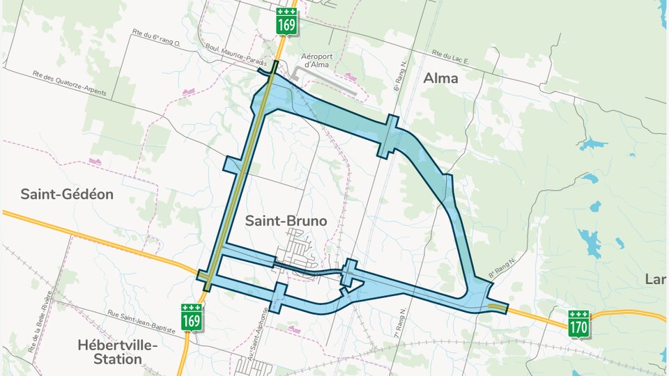 Une carte indique le tracé nord, le tracé central et le tracé sud près de Saint-Bruno.