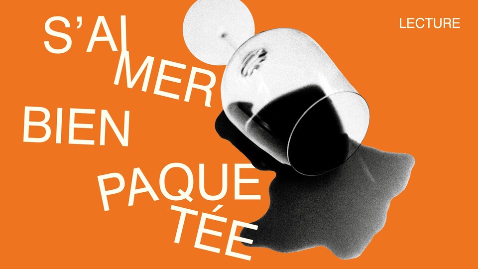 L'affiche de la pièce sur laquelle on voit un verre de vin renversé.