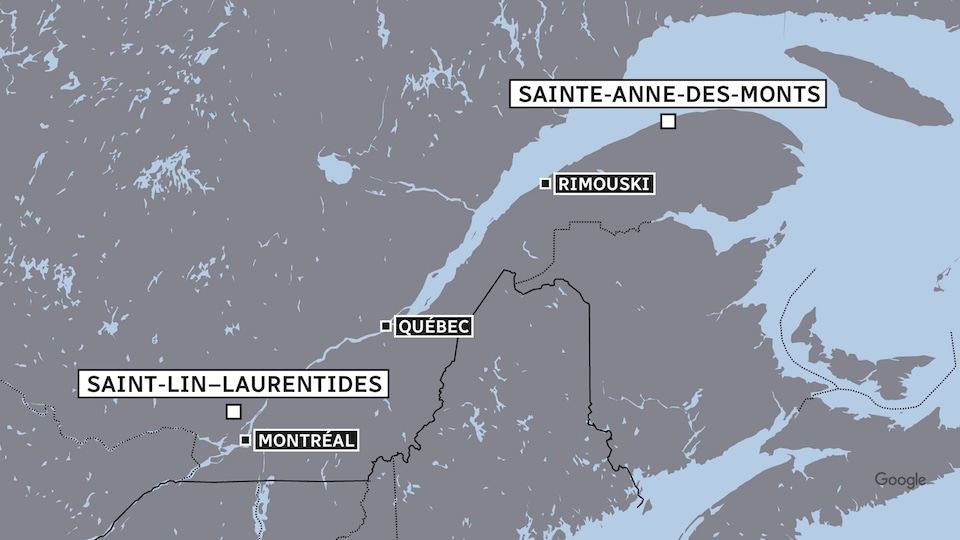 The map shows the distance between Sainte-Anne-des-Monts and Saint-Lin – Laurentides.