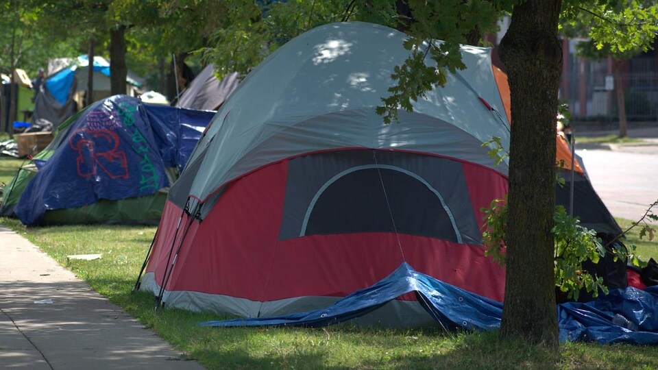 Des tentes dans un parc.