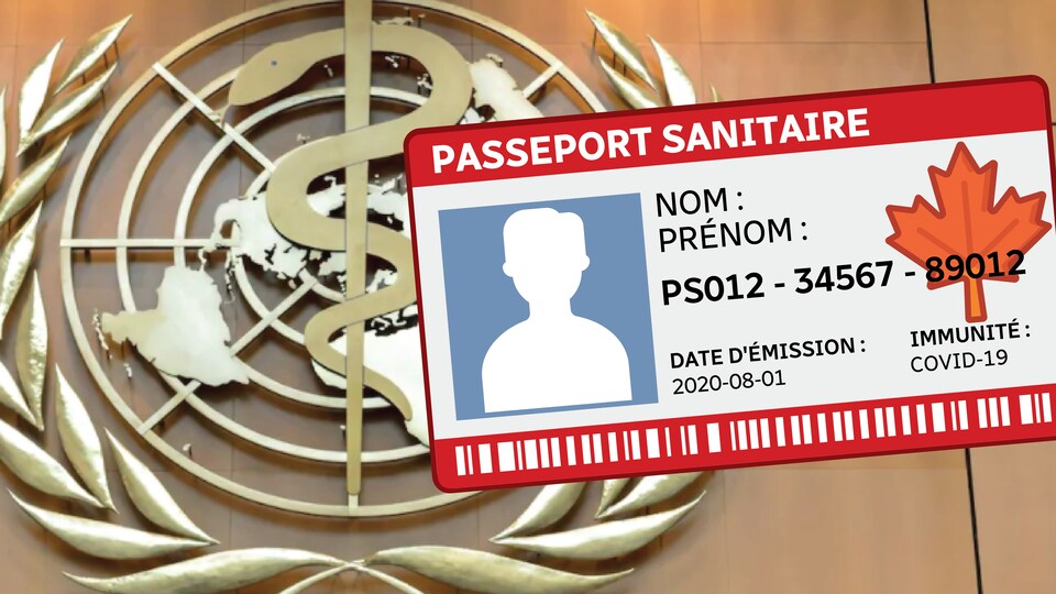 Un dessin de passeport immunitaire fictif.