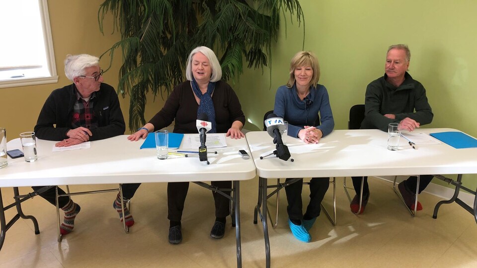 Des membres du Groupe de travail sur la santé mentale et le mieux-être en conférence de presse à New Richmond