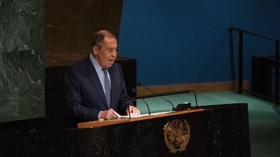 Le ministre russe des Affaires étrangères, Sergueï Lavrov, lors d'un discours à l'Assemblée générale de l'ONU.