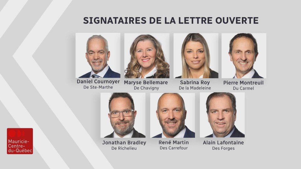 Les visages des signataires de la lettre : Daniel Cournoyer, Maryse Bellemare, Sabrina Roy, Pierre Montreuil, Jonathan Bradley, René Martin et Alain Lafontaine.