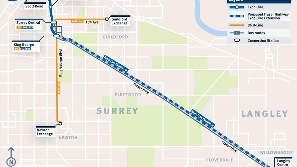 Une carte de Surrey et Langley.