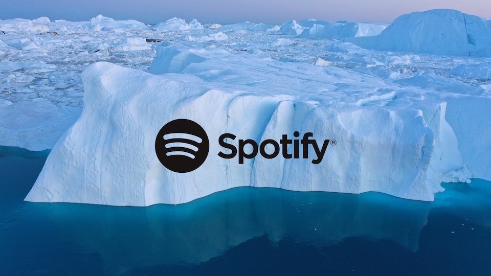 Un iceberg avec le logo de Spotify en noir.