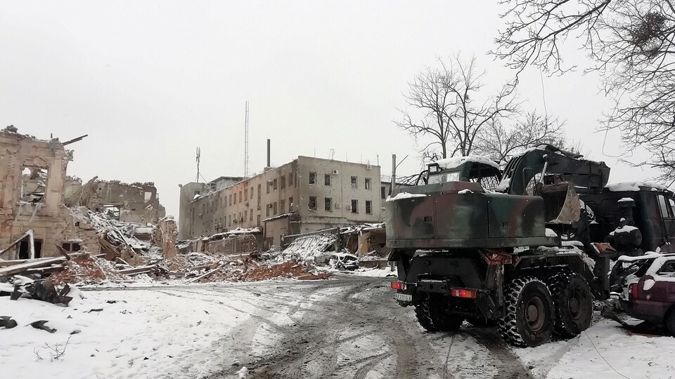 Un bâtiment détruit en Ukraine.