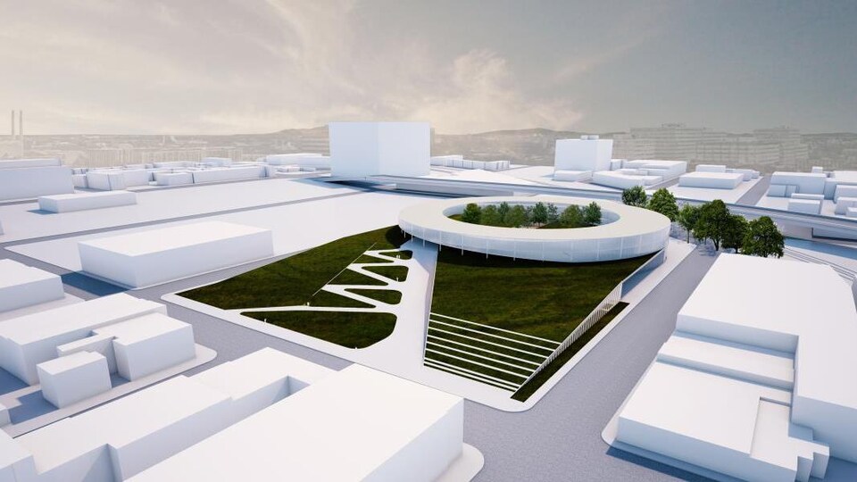 Une maquette représentant le futur centre de transport Bellechasse.