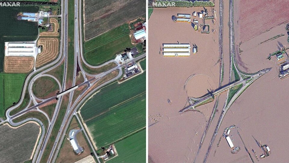 Images satellites montrant les inondations à Sumas Prairie, à Abbotsford en C.-B.
