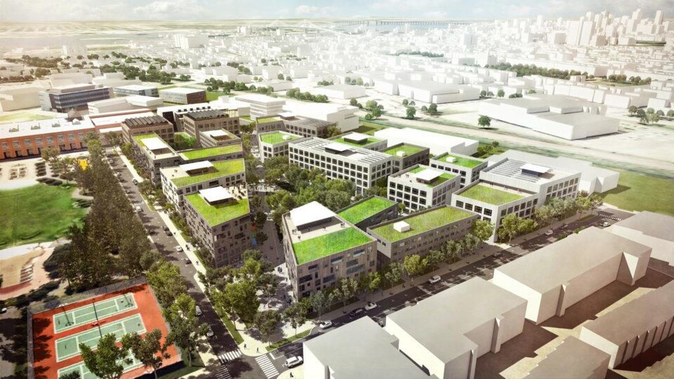 Vue aérienne du quartier, sous forme de modélisation.