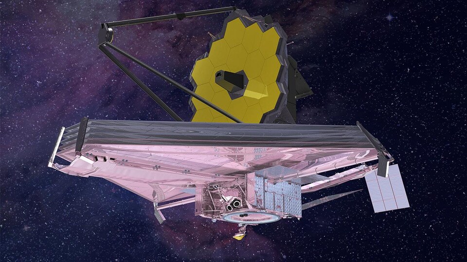 Représentation d'artiste du télescope James-Webb dans l'espace.