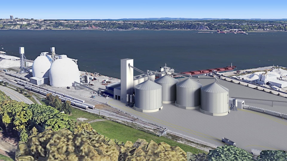 Un aperçu du projet de terminal maritime d’exportation de grains et de céréales dans le port de Québec.