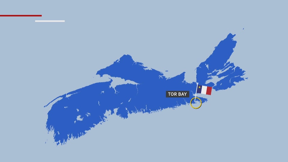 Tor Bay situé sur une carte de la Nouvelle-Écosse.