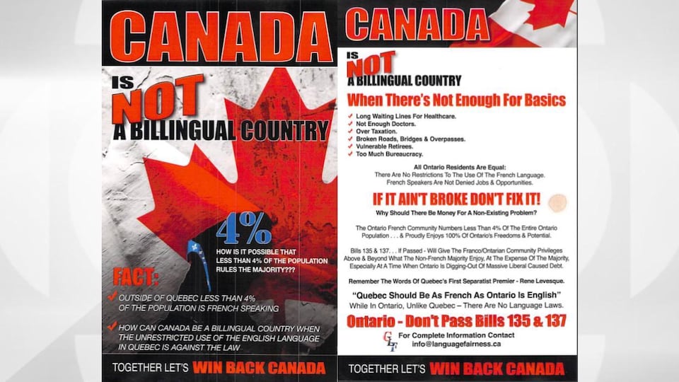 Sur les documents, uniquement en anglais, on peut notamment lire que « le Canada n'est pas un pays bilingue ».