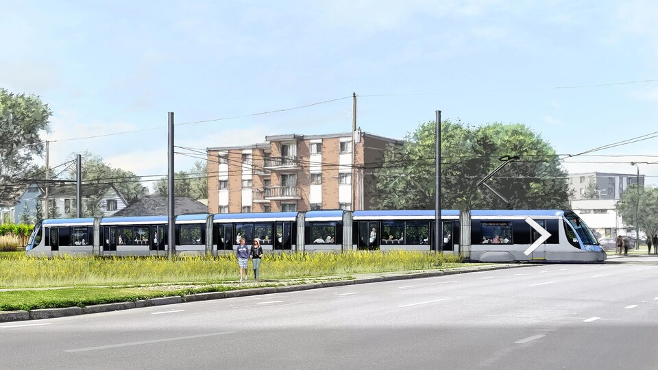 Maquette du tramway à son passage sous les lignes d'Hydro-Québec.