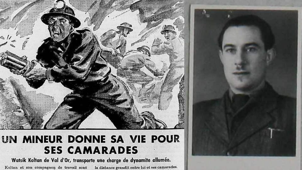 Une coupure de journal et un portait montrent un homme d'origine polonaise en 1949.