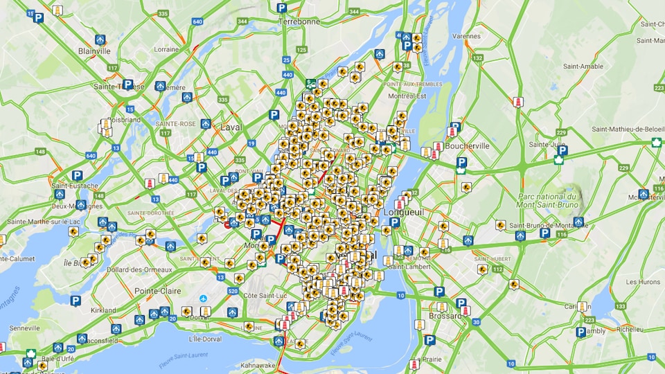 Carte des travaux routiers à Montréal.