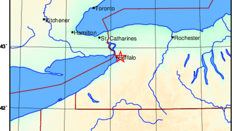 Carte montrant les villes de Buffalo, Hamilton et Toronto, notamment.