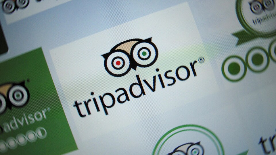 Le logo de TripAdvisor représentant les yeux d'une chouette s'affiche sur un écran d'ordinateur. 