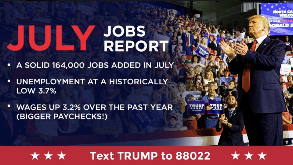 Une publicité électorale de Donald Trump, mettant l'accent sur des indicateurs économiques. 