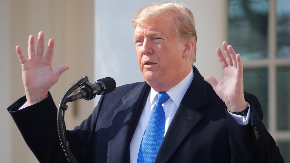 Donald Trump brandit les bras à la Maison-Blanche.