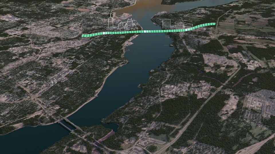 Carte avec le tracé du tunnel reliant les deux rives.