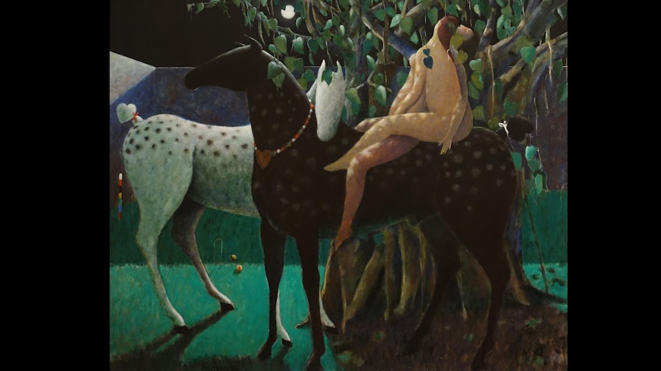 La toile « Two Women, Same Horse » par Henry Wanton Jones.