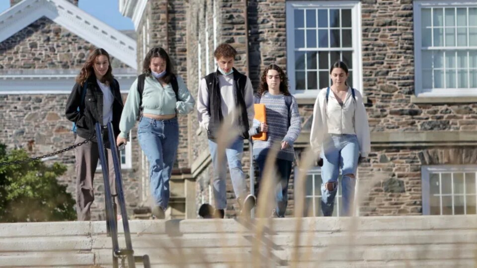 Des étudiants marchent sur le campus de l'Université Dalhousie, à Halifax.