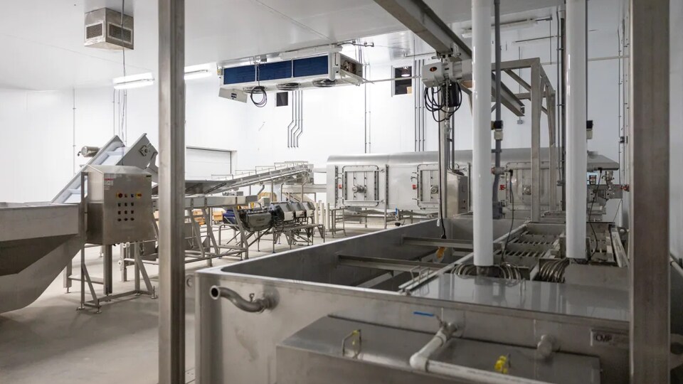L'intérieur de l'usine avec des machines en acier inoxydable.