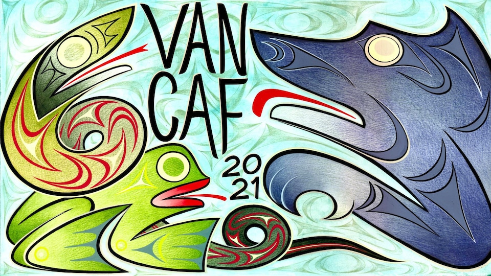 l'affiche du Vancaf, le dessin d'un loup, d'un serpent et d'une grenouille.