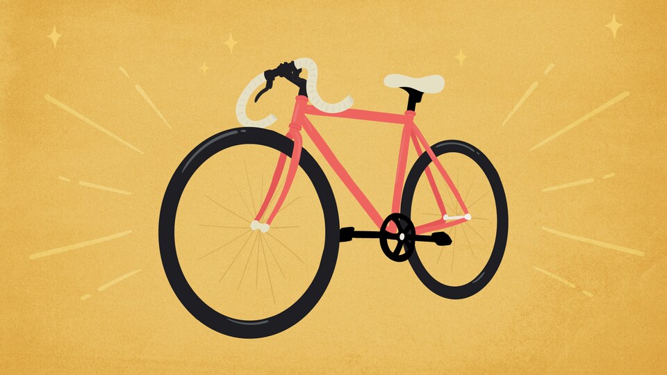 Illustration d'une bicyclette rose sur fond jaune