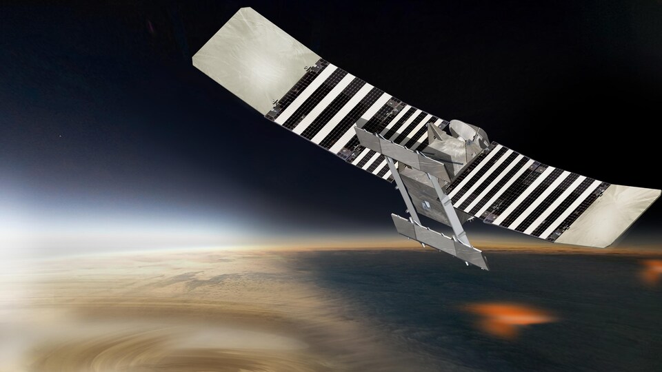 Illustration artistique montrant la sonde VERITAS en orbite autour de Vénus.