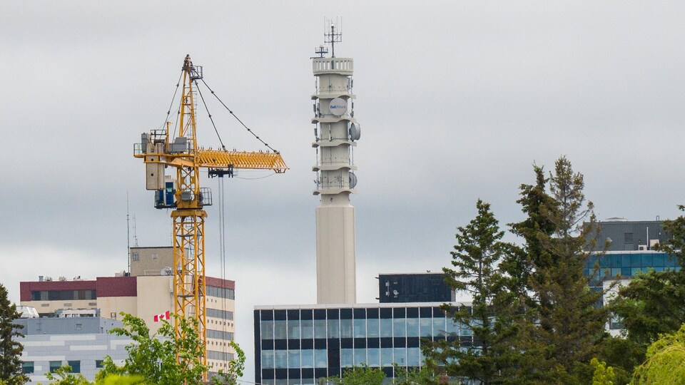 Une grue dans le centre-ville de Moncton.