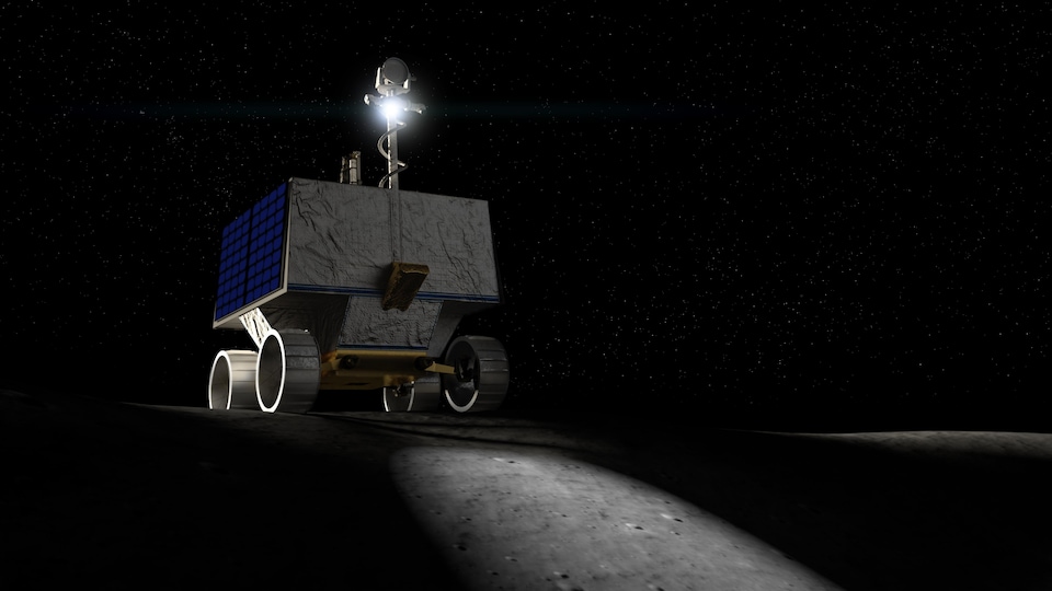 Simulation d'un robot sur la Lune dans l'espace. 
