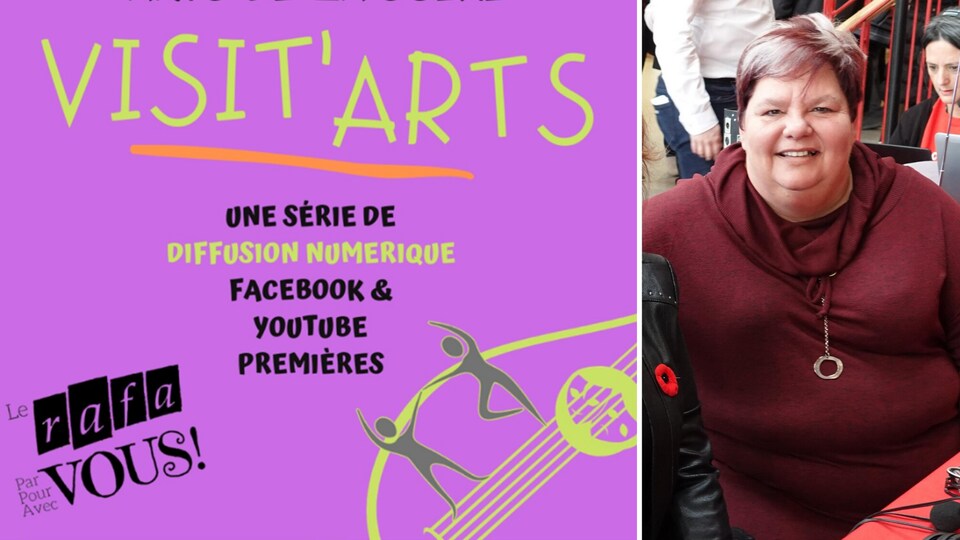 Affiche de Visit'arts et portrait de Sylvie Thériault, directrice générale du RAFA.